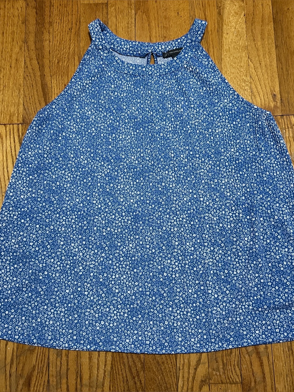 Adrianna Papell Blue Floral High Neck Halter Blouse - Size L